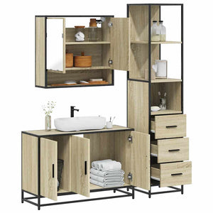 Set Mobili da Bagno 3 pz Rovere Sonoma in Legno Multistrato 3301161