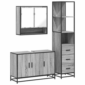 Set Mobili da Bagno 3 pz Grigio Sonoma in Legno Multistrato