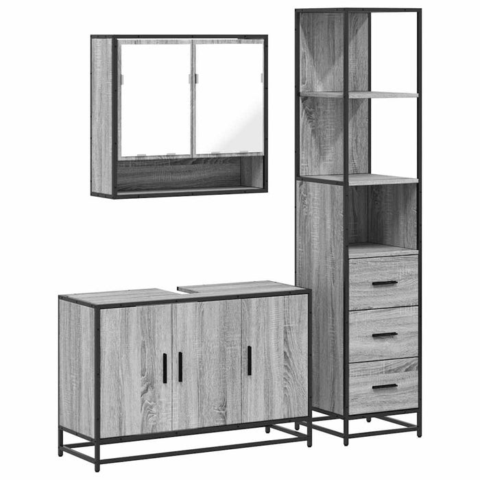 Set Mobili da Bagno 3 pz Grigio Sonoma in Legno Multistrato