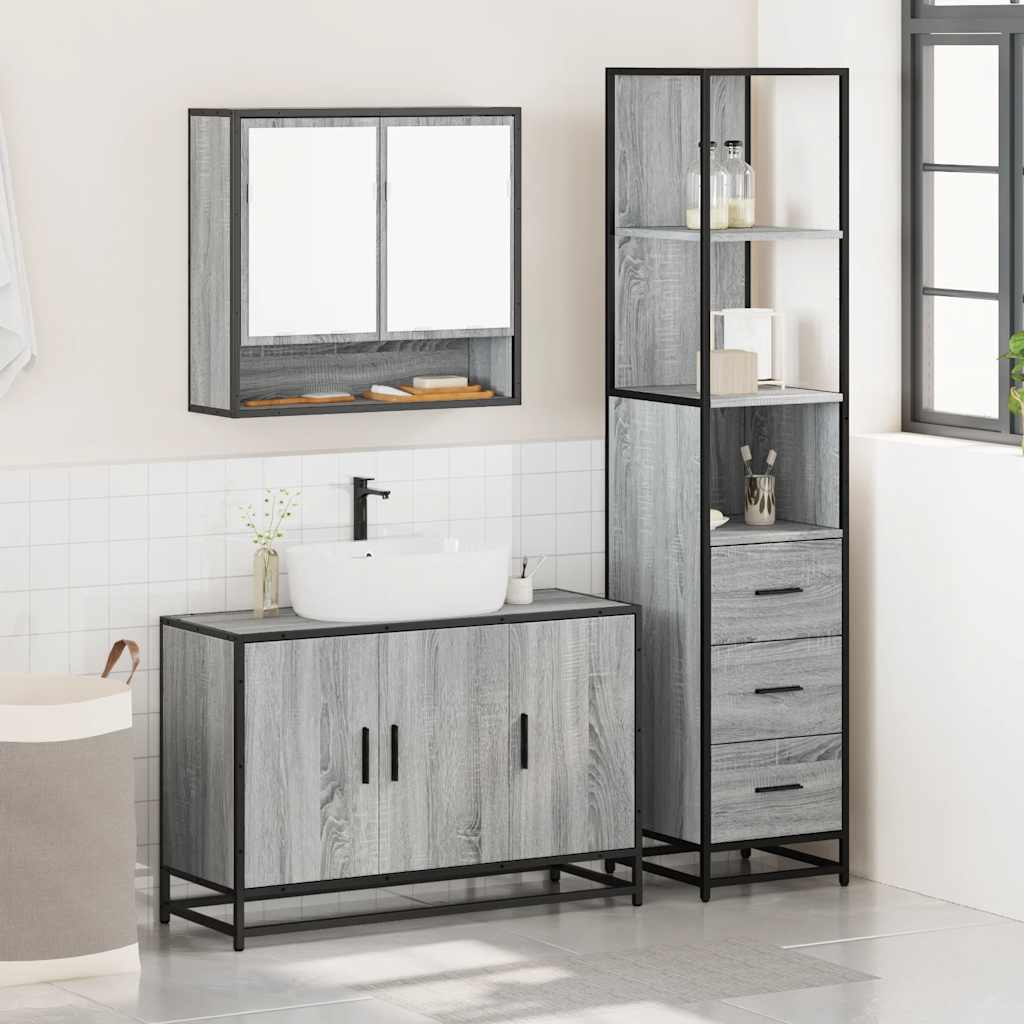 Set Mobili da Bagno 3 pz Grigio Sonoma in Legno Multistrato 3301163