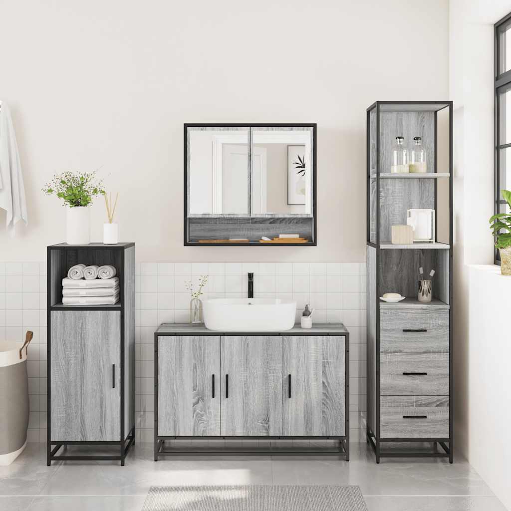 Set Mobili da Bagno 3 pz Grigio Sonoma in Legno Multistrato 3301163