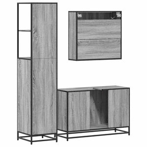 Set Mobili da Bagno 3 pz Grigio Sonoma in Legno Multistrato 3301163