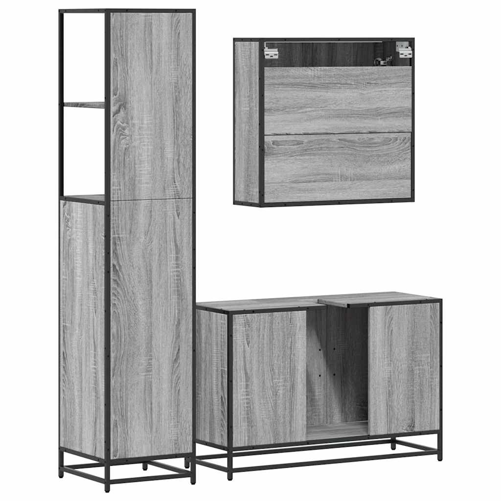 Set Mobili da Bagno 3 pz Grigio Sonoma in Legno Multistrato