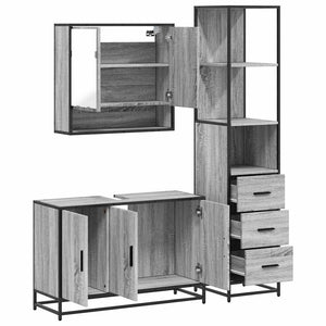 Set Mobili da Bagno 3 pz Grigio Sonoma in Legno Multistrato
