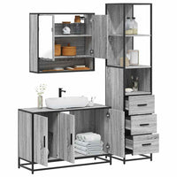 Set Mobili da Bagno 3 pz Grigio Sonoma in Legno Multistrato