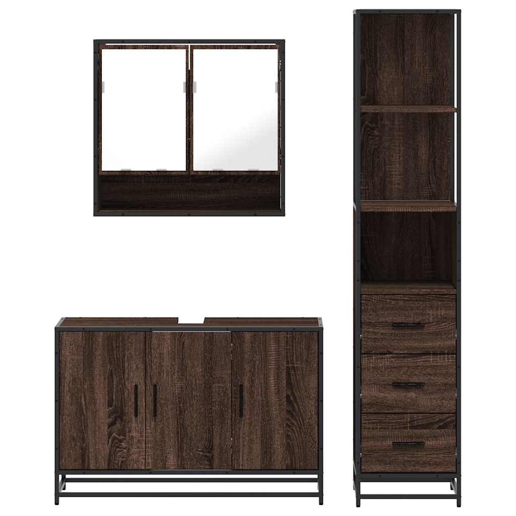 vidaXL Set Mobili da Bagno 3 pz Rovere Marrone in Legno Multistrato