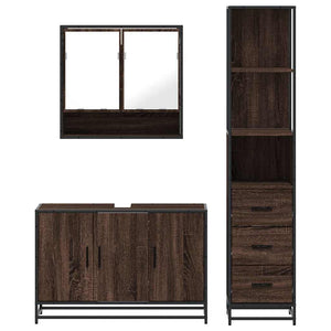 vidaXL Set Mobili da Bagno 3 pz Rovere Marrone in Legno Multistrato