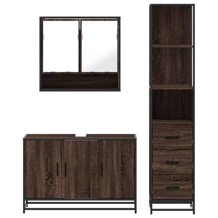 vidaXL Set Mobili da Bagno 3 pz Rovere Marrone in Legno Multistrato