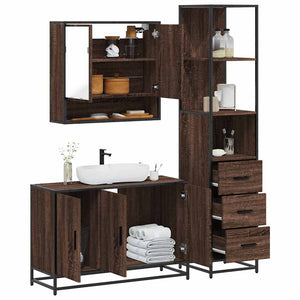 Set Mobili da Bagno 3 pz Rovere Marrone in Legno Multistrato 3301164