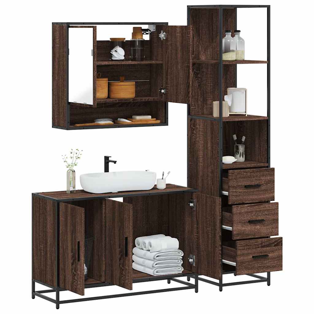 vidaXL Set Mobili da Bagno 3 pz Rovere Marrone in Legno Multistrato