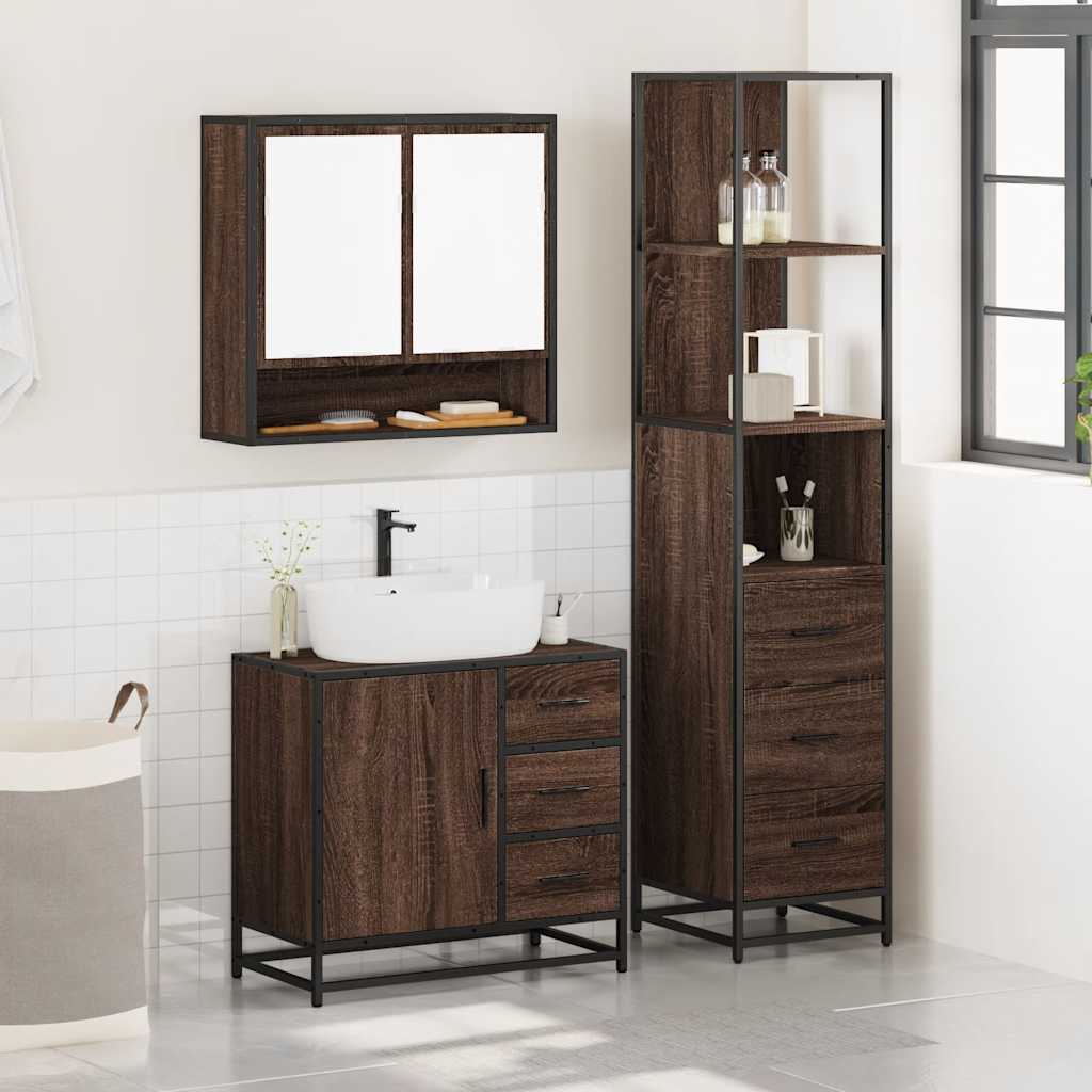 Set Mobili da Bagno 3 pz Rovere Marrone in Legno Multistrato 3301169