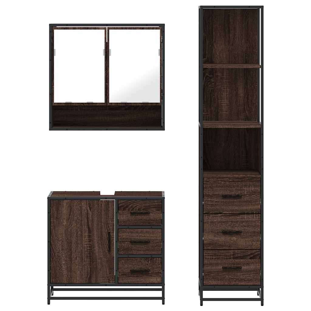 Set Mobili da Bagno 3 pz Rovere Marrone in Legno Multistrato 3301169