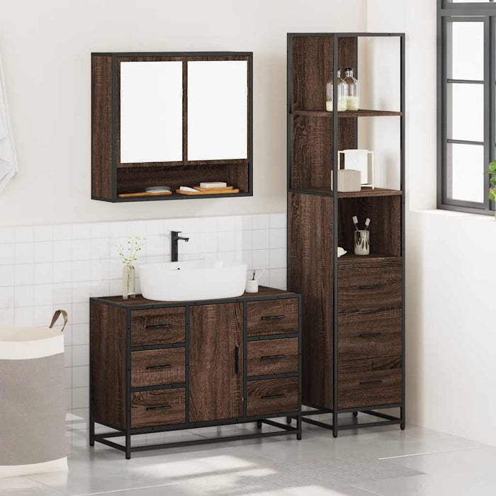 Set Mobili da Bagno 3 pz Rovere Marrone in Legno Multistrato 3301174
