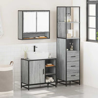 Set Mobili da Bagno 3 pz Grigio Sonoma in Legno Multistrato 3301178