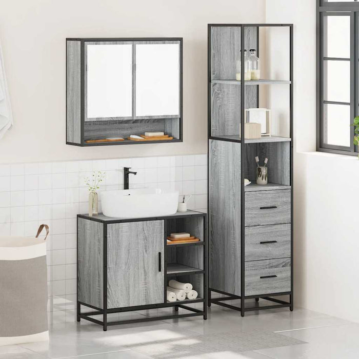 Set Mobili da Bagno 3 pz Grigio Sonoma in Legno Multistrato 3301178