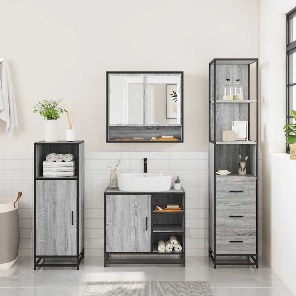 Set Mobili da Bagno 3 pz Grigio Sonoma in Legno Multistrato 3301178
