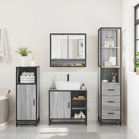 Set Mobili da Bagno 3 pz Grigio Sonoma in Legno Multistrato 3301178