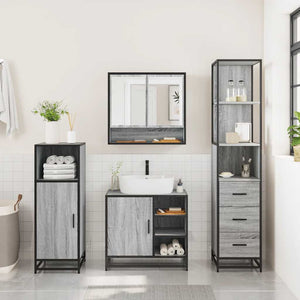 Set Mobili da Bagno 3 pz Grigio Sonoma in Legno Multistrato 3301178
