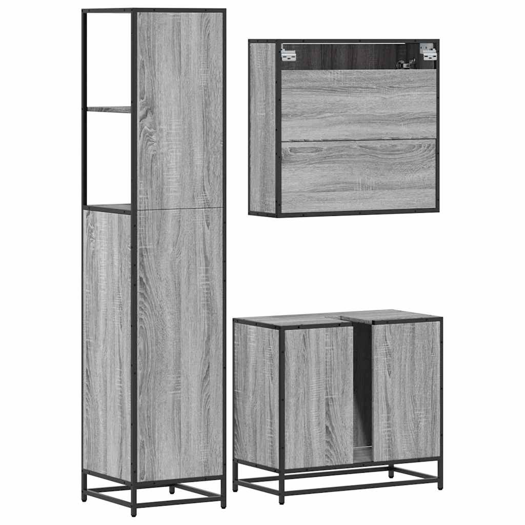Set Mobili da Bagno 3 pz Grigio Sonoma in Legno Multistrato 3301178