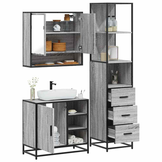 vidaXL Set Mobili da Bagno 3 pz Grigio Sonoma in Legno Multistrato