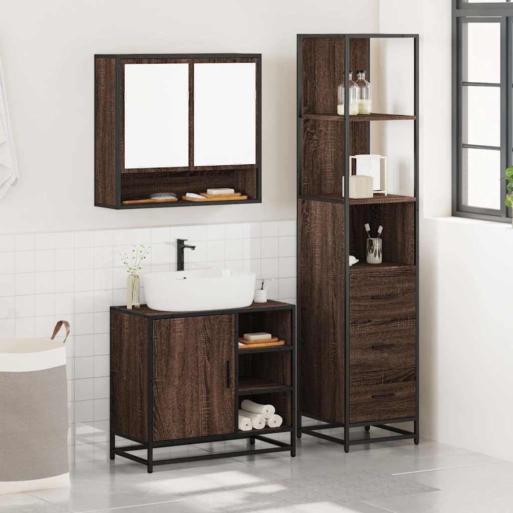 Set Mobili da Bagno 3 pz Rovere Marrone in Legno Multistrato 3301179