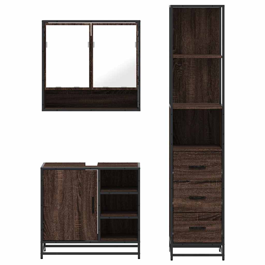 vidaXL Set Mobili da Bagno 3 pz Rovere Marrone in Legno Multistrato