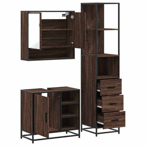 vidaXL Set Mobili da Bagno 3 pz Rovere Marrone in Legno Multistrato