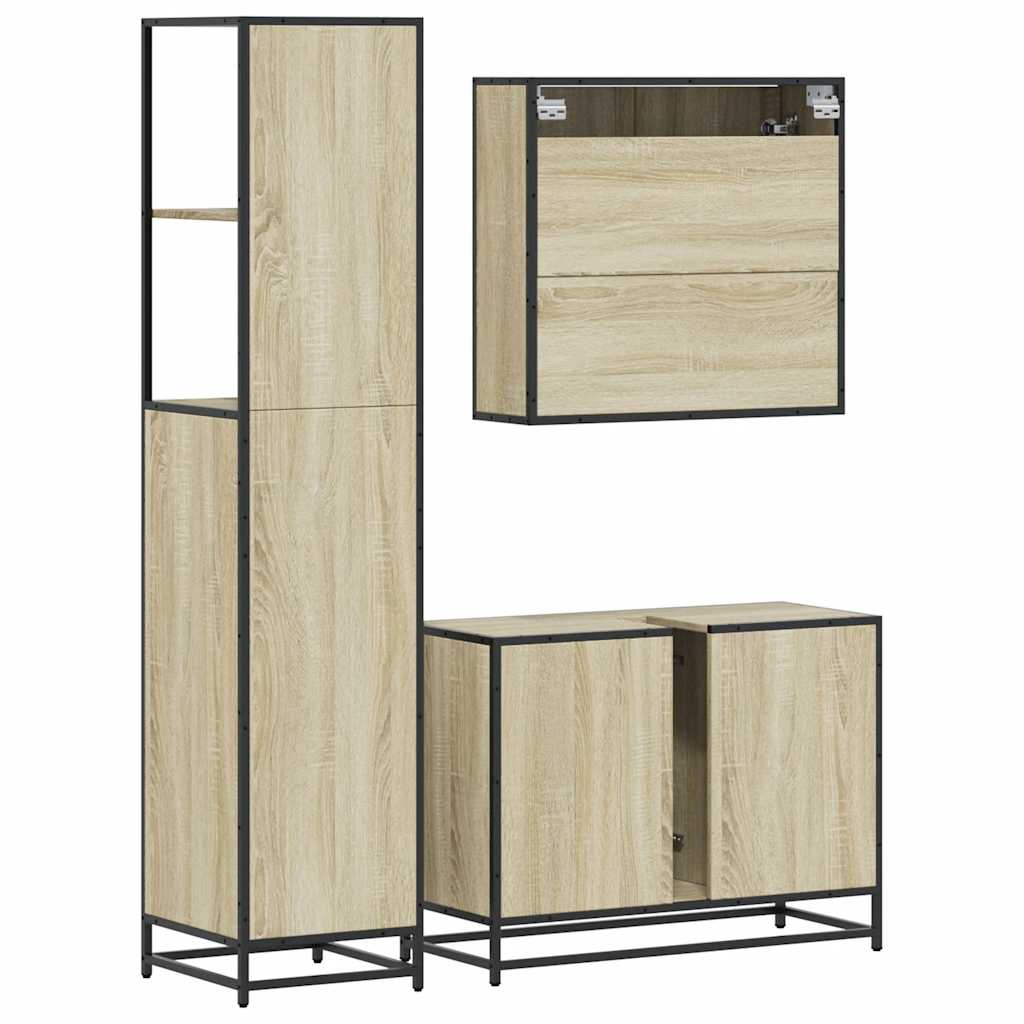Set Mobili da Bagno 3 pz Rovere Sonoma in Legno Multistrato 3301181