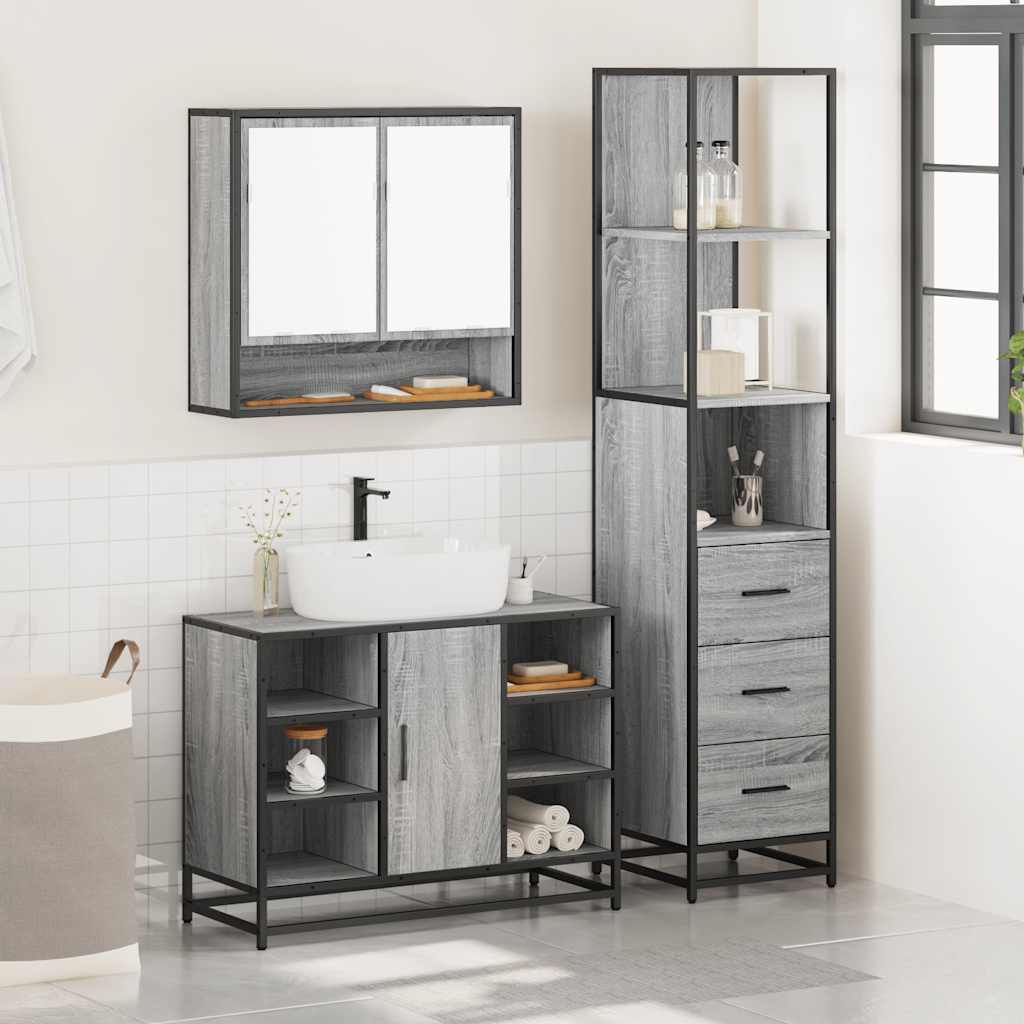 Set Mobili da Bagno 3 pz Grigio Sonoma in Legno Multistrato