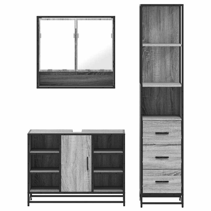 Set Mobili da Bagno 3 pz Grigio Sonoma in Legno Multistrato