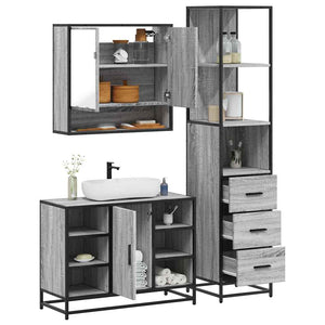 Set Mobili da Bagno 3 pz Grigio Sonoma in Legno Multistrato 3301183