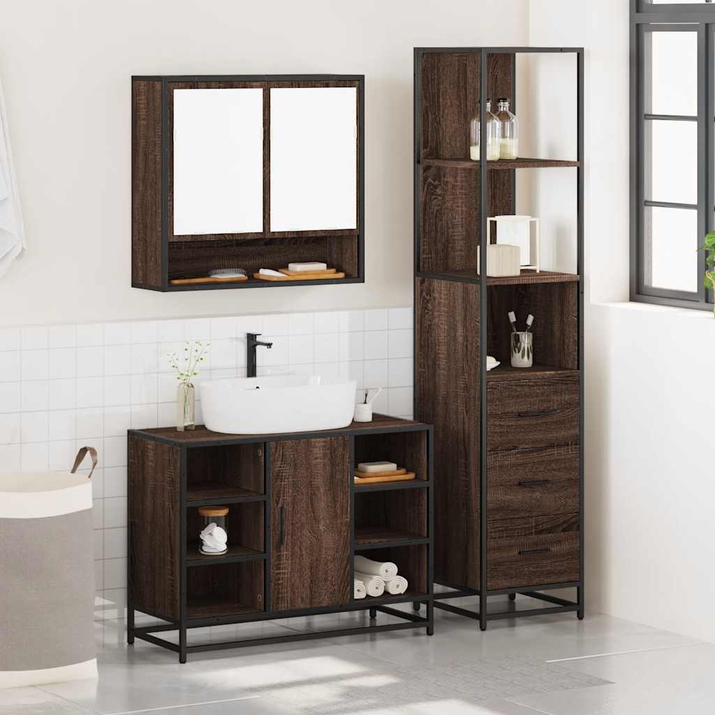 vidaXL Set Mobili da Bagno 3 pz Rovere Marrone in Legno Multistrato