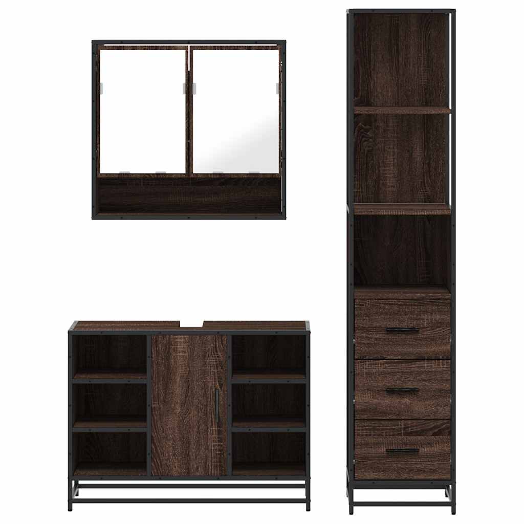 vidaXL Set Mobili da Bagno 3 pz Rovere Marrone in Legno Multistrato