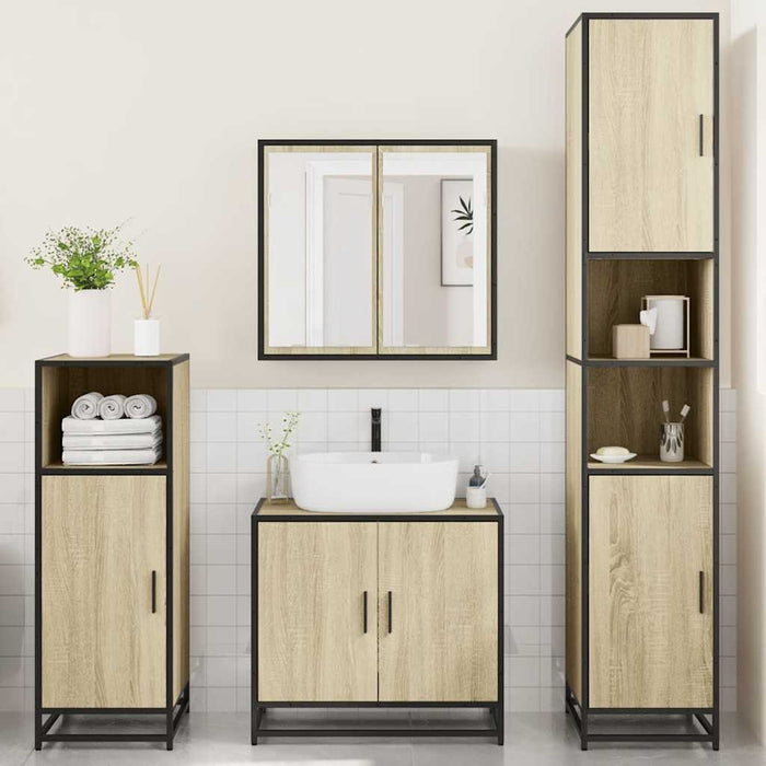 vidaXL Set Mobili da Bagno 4 pz Rovere Sonoma in Legno Multistrato