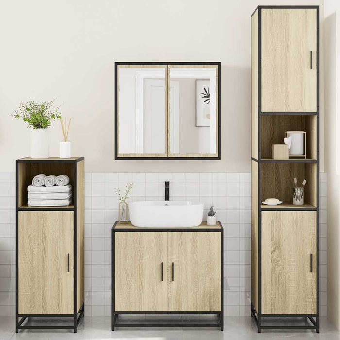 Set Mobili da Bagno 4 pz Rovere Sonoma in Legno Multistrato 3301186
