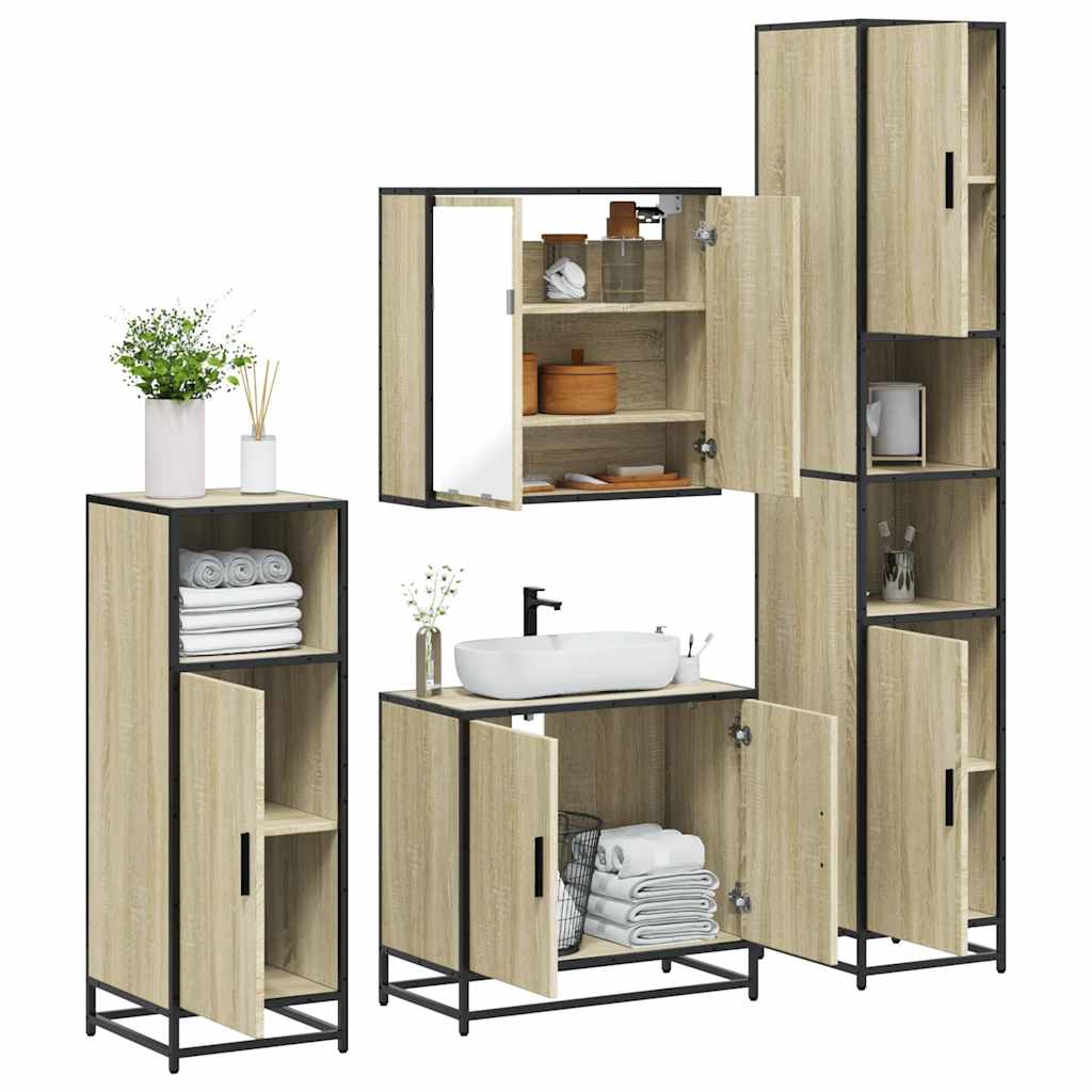 vidaXL Set Mobili da Bagno 4 pz Rovere Sonoma in Legno Multistrato