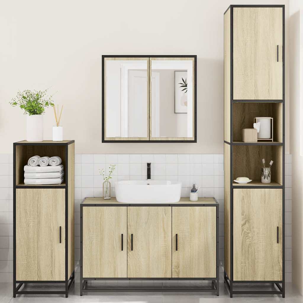 vidaXL Set Mobili da Bagno 4 pz Rovere Sonoma in Legno Multistrato