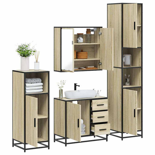 Set Mobili da Bagno 4 pz Rovere Sonoma in Legno Multistrato 3301196