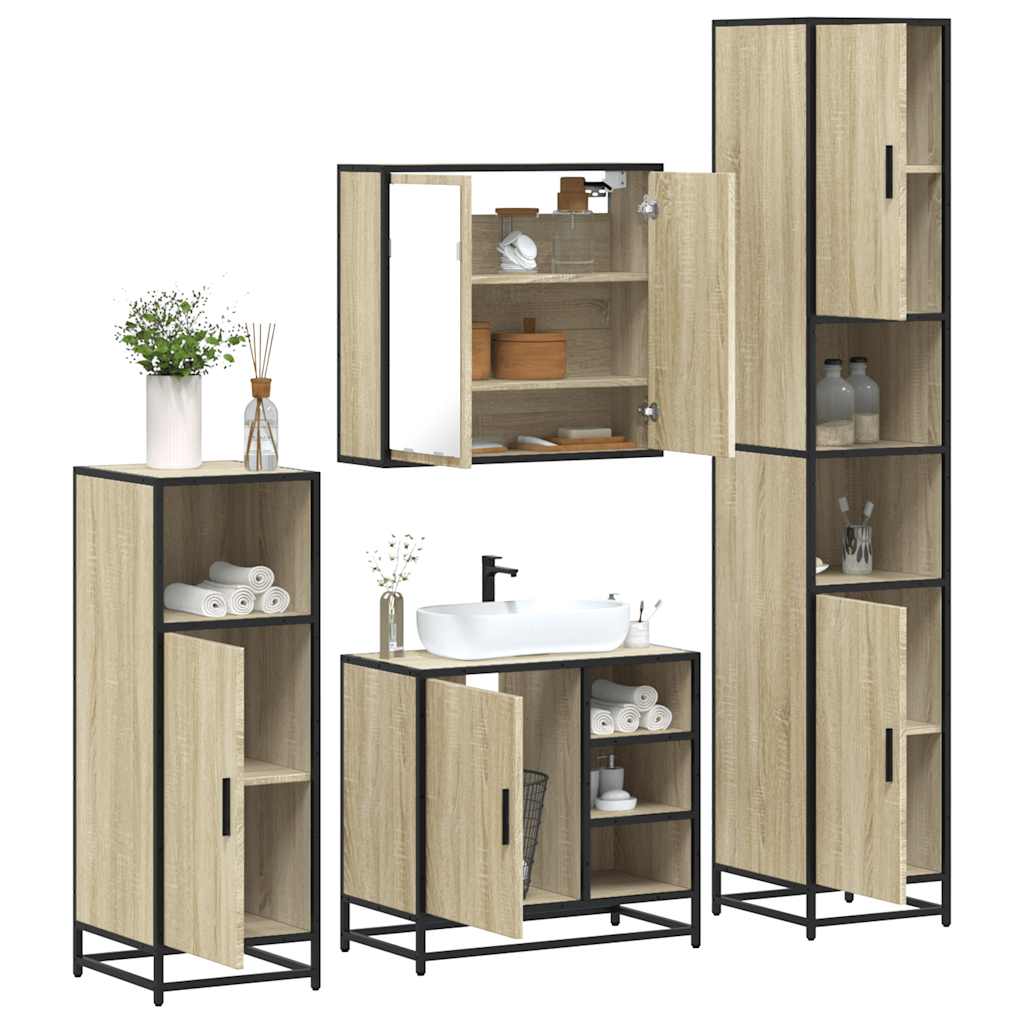 Set Mobili da Bagno 4 pz Rovere Sonoma in Legno Multistrato 3301206
