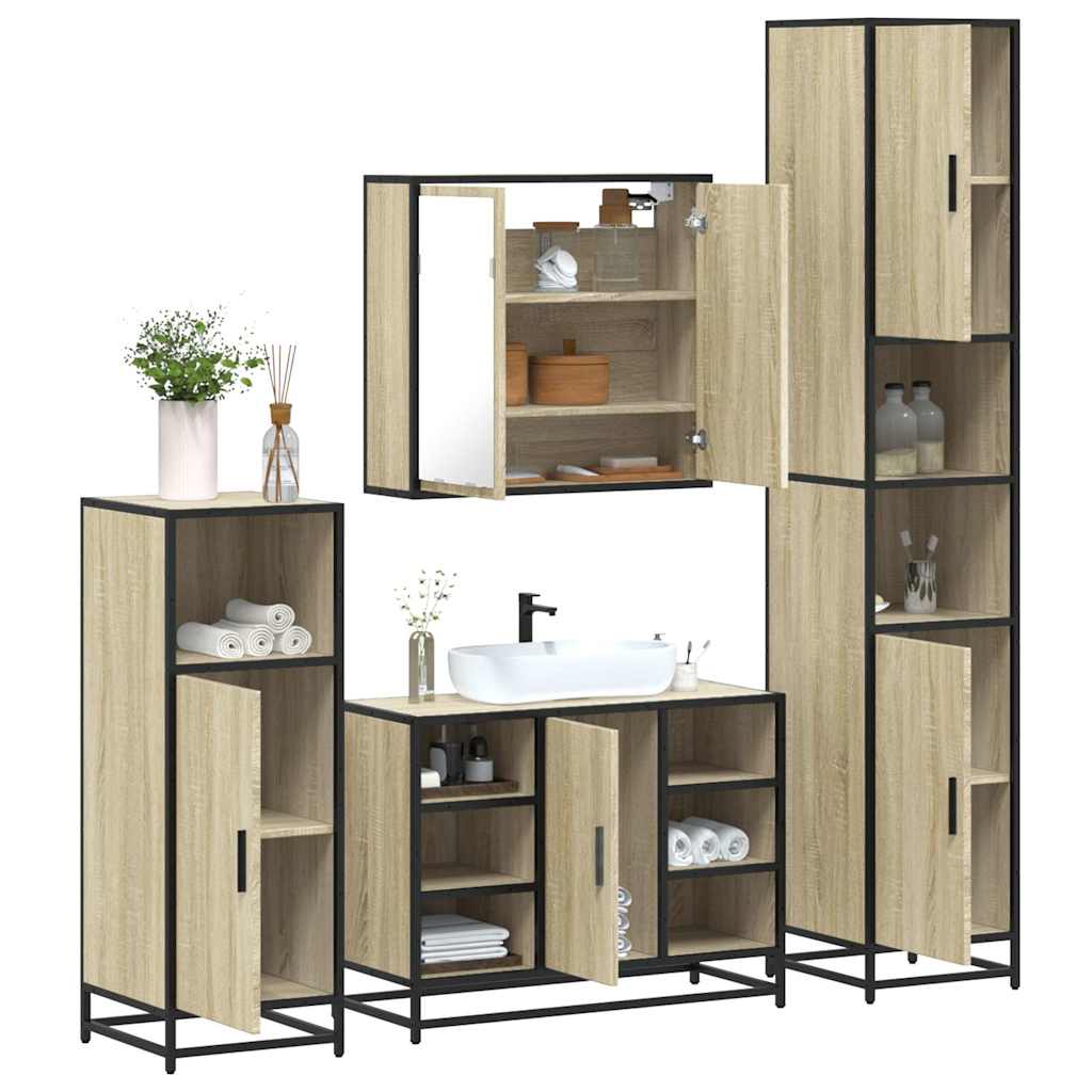 Set Mobili da Bagno 4 pz Rovere Sonoma in Legno Multistrato 3301211