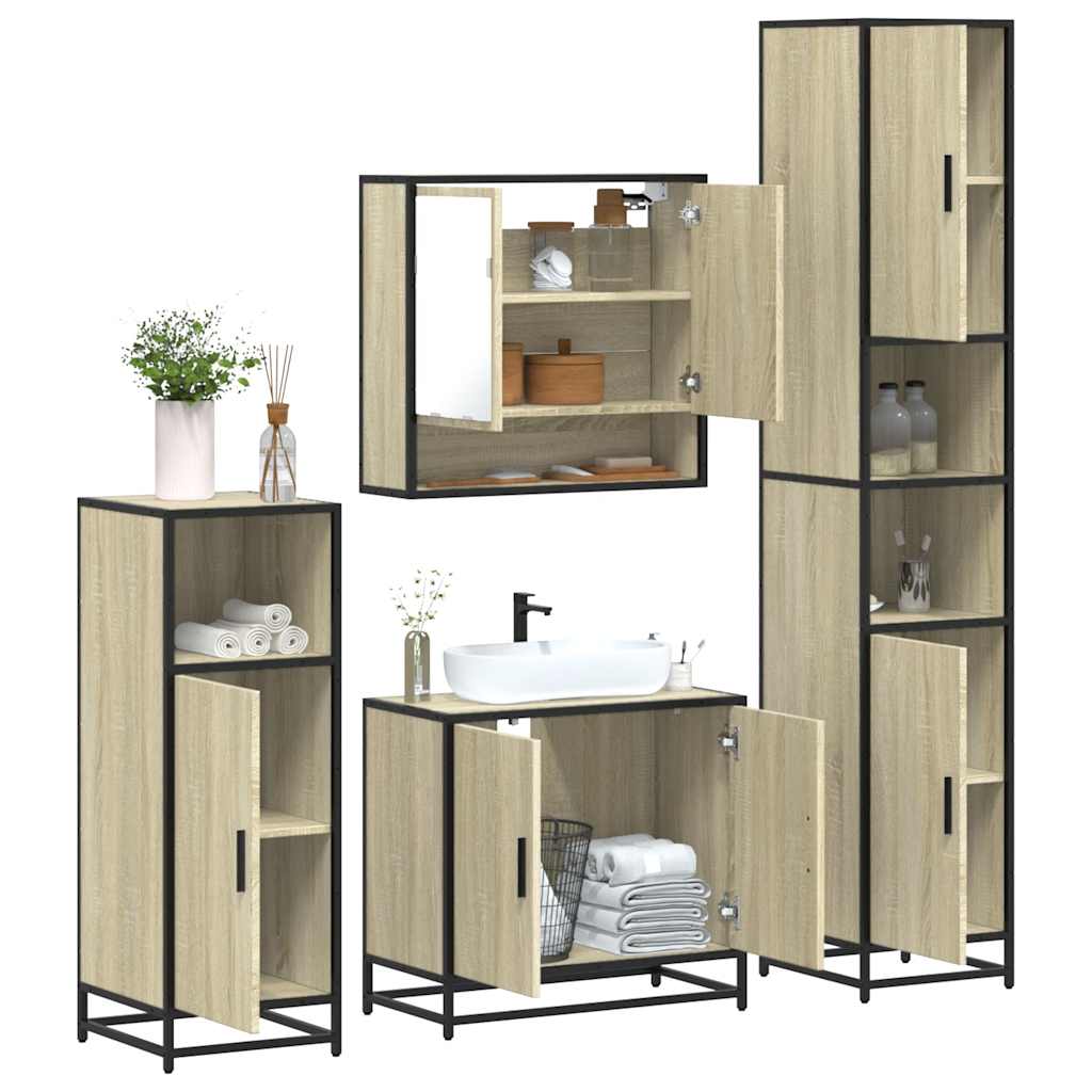 Set Mobili da Bagno 4 pz Rovere Sonoma in Legno Multistrato 3301216