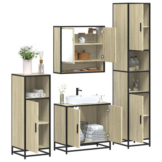 Set Mobili da Bagno 4 pz Rovere Sonoma in Legno Multistrato 3301216