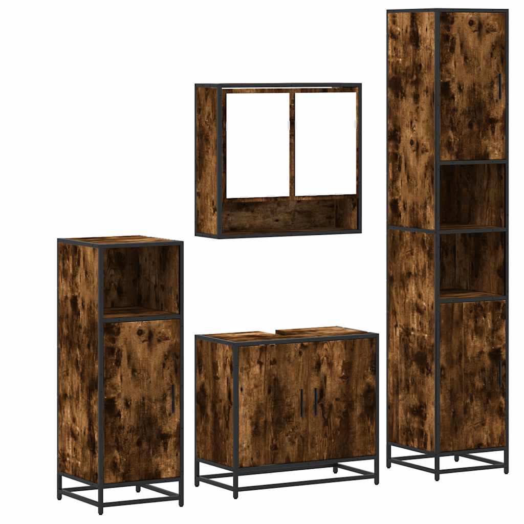 Set Mobili da Bagno 4 pz Rovere Fumo in Legno Multistrato 3301217