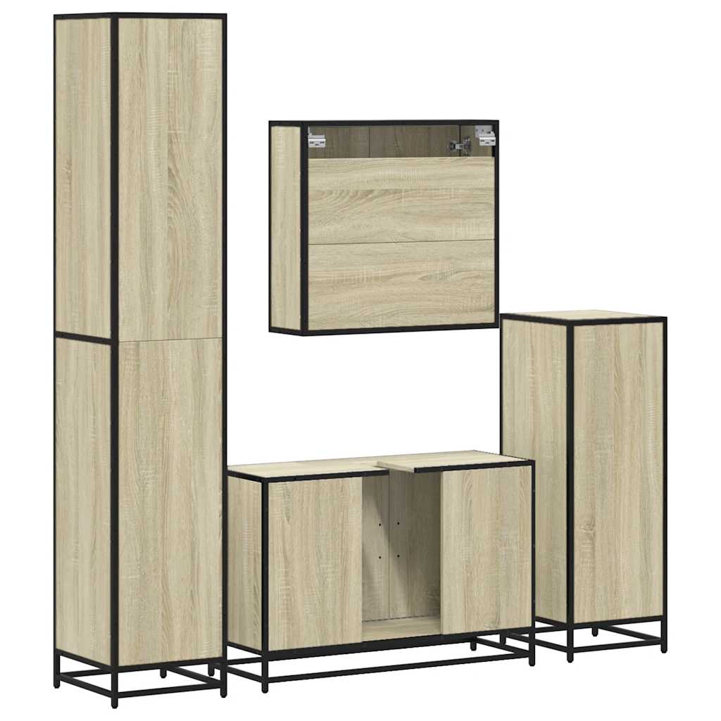 Set Mobili da Bagno 4 pz Rovere Sonoma in Legno Multistrato 3301221