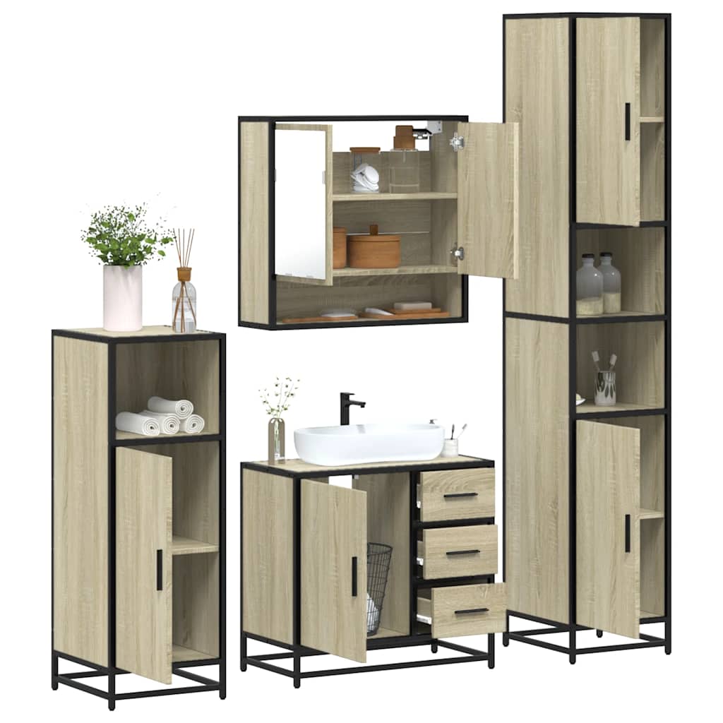 Set Mobili da Bagno 4 pz Rovere Sonoma in Legno Multistrato 3301226