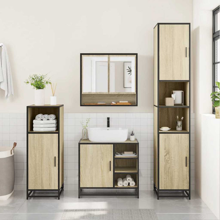 vidaXL Set Mobili da Bagno 4 pz Rovere Sonoma in Legno Multistrato