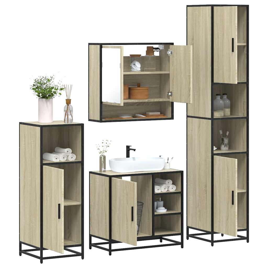 vidaXL Set Mobili da Bagno 4 pz Rovere Sonoma in Legno Multistrato