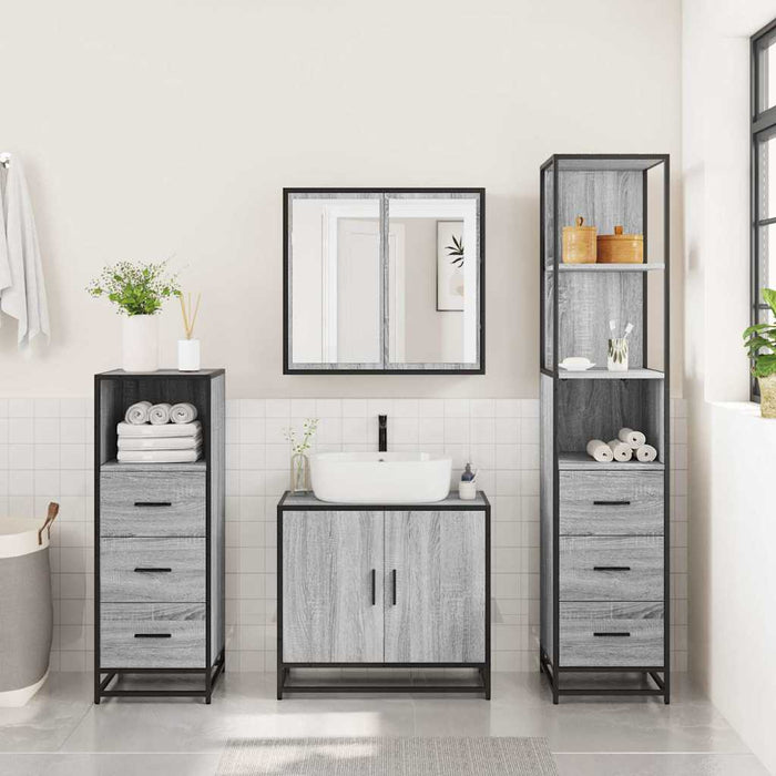 vidaXL Set Mobili da Bagno 4 pz Grigio Sonoma in Legno Multistrato