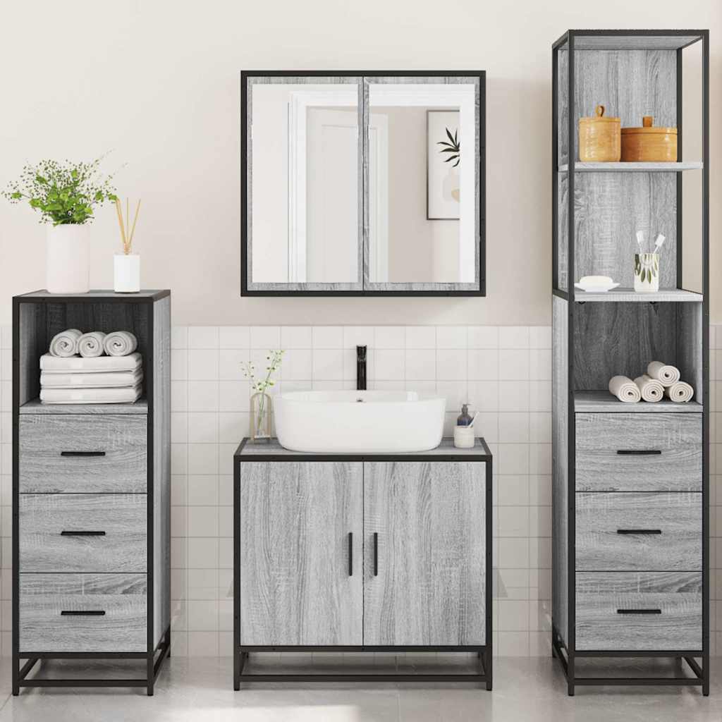 Set Mobili da Bagno 4 pz Grigio Sonoma in Legno Multistrato 3301248