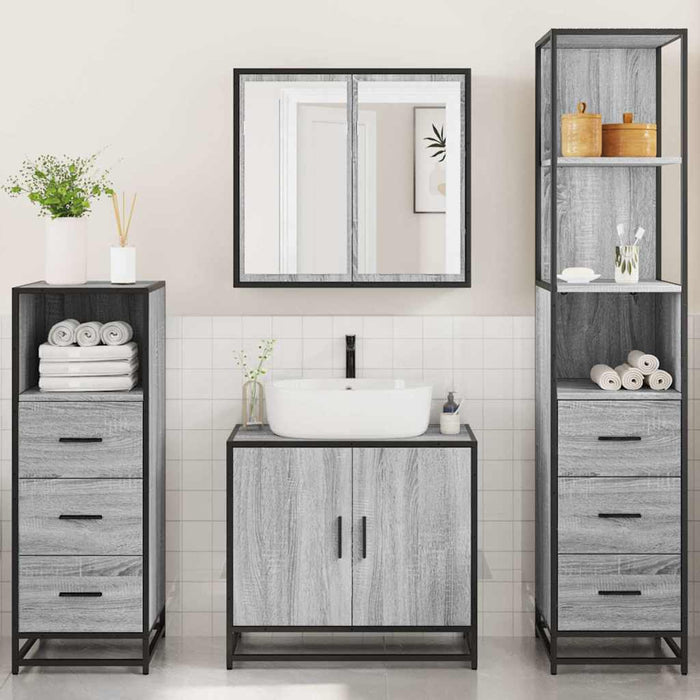Set Mobili da Bagno 4 pz Grigio Sonoma in Legno Multistrato 3301248